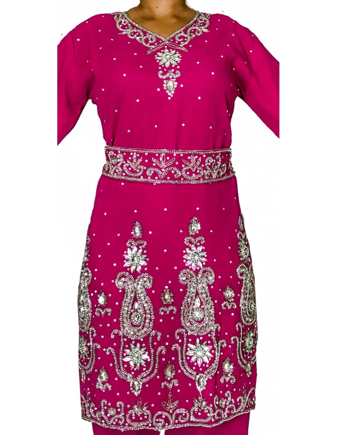 Salwar Kameez Orientale Rose et argent 