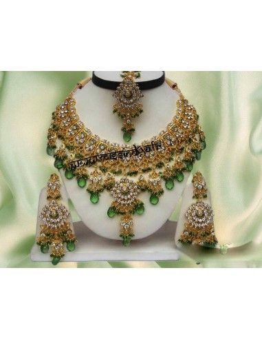Parure bijoux indiens Doré Vert offre spéciale  - 1