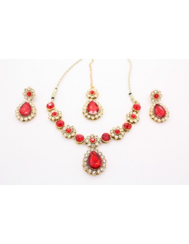 Parure bijoux indiens Esha Rouge bordeaux  - 1