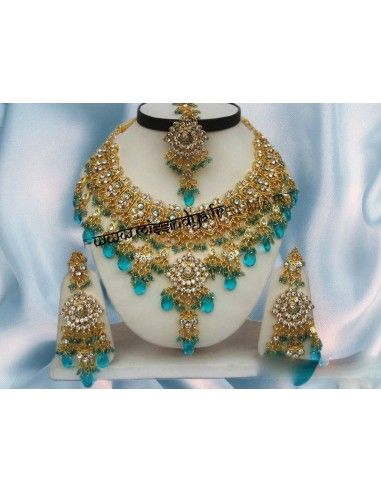 Parure bijoux indiens Doré Bleu Turquoise offre spéciale  - 1