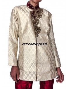 Sherwani garçon Rehan Blanc et Rouge  - 1 2