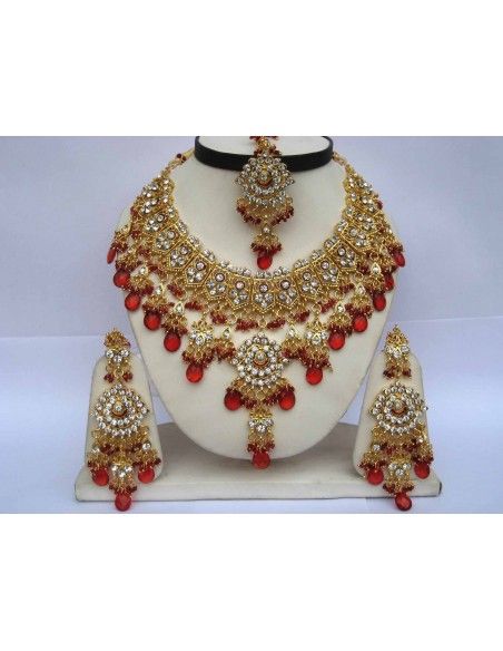 Parure Bijoux indiens Doré Rouge offre spéciale  - 1