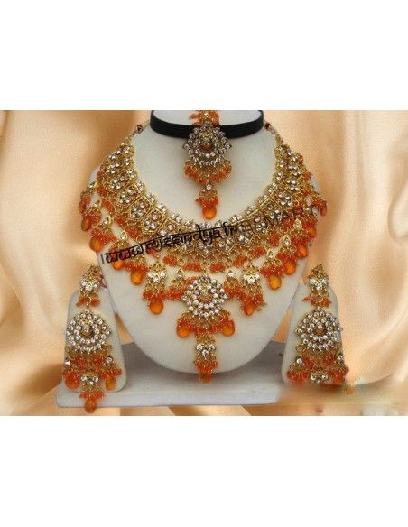 Parure Bijoux indiens doré Orange offre spéciale  - 1