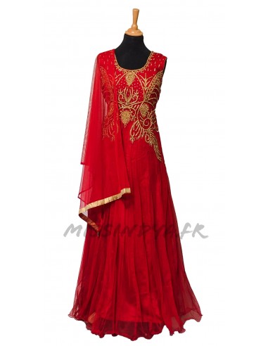 Robe indienne de Soirée Salmaa Rouge  - 1