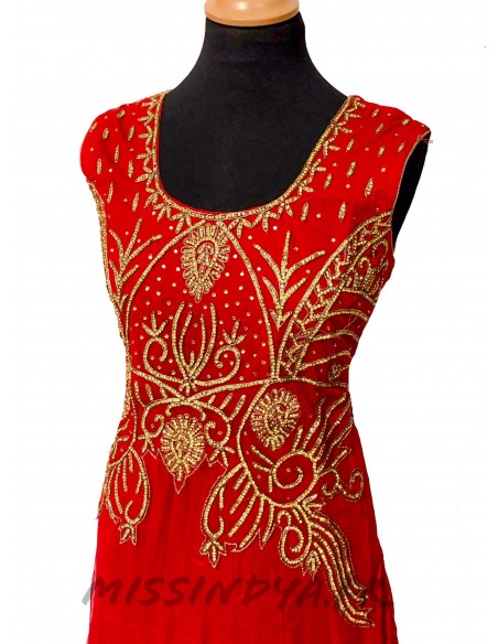 Robe indienne de Soirée Salmaa Rouge  - 2