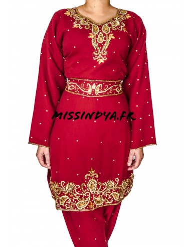 Robe indienne Salwar Kameez inaya rouge et dore  - 2