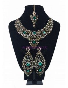 Parure indienne Preeya vert émeraude et Doré  - 1 2