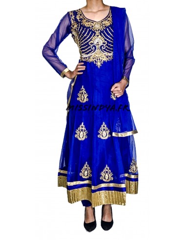 Robe indienne Salwar Kameez Preeti Bleu et dore  - 1