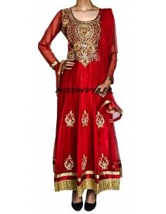 Robe indienne Salwar Kameez Preeti Rouge et dore  - 1