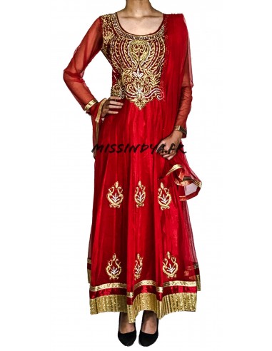 Robe indienne Salwar Kameez Preeti Rouge et dore  - 1