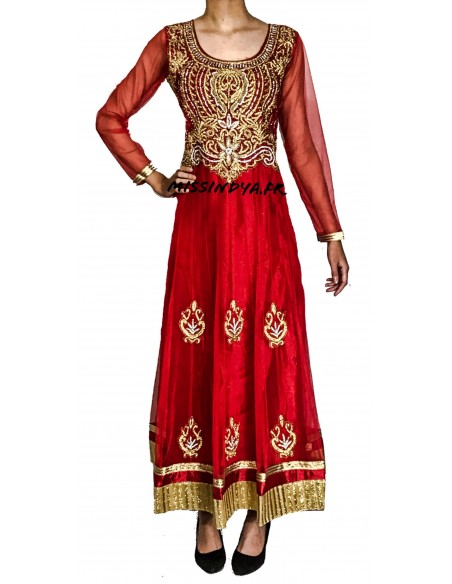 Robe indienne Salwar Kameez Preeti Rouge et dore  - 2
