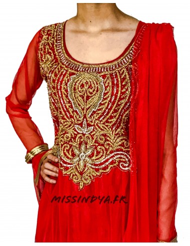 Robe indienne Salwar Kameez Preeti Rouge et dore  - 3