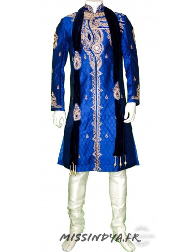 Sherwani Kurta Homme Pavitra haute gamme Bleu  - 1