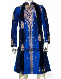 Sherwani Kurta Homme Pavitra haute gamme Bleu  - 1 2