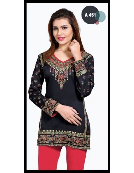 Tunique indienne ethnique kurti noir M2  - 1
