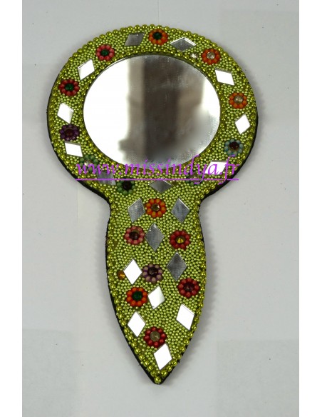 miroir pailleté jaune grand Artisanat indienne