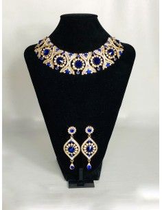 Parure Bijoux indiens Bollywood Bleu dore  - 1