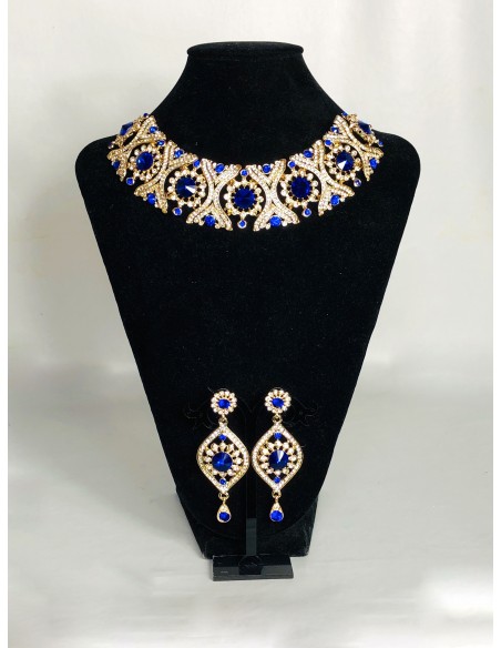 Parure Bijoux indiens Bollywood Bleu dore  - 1
