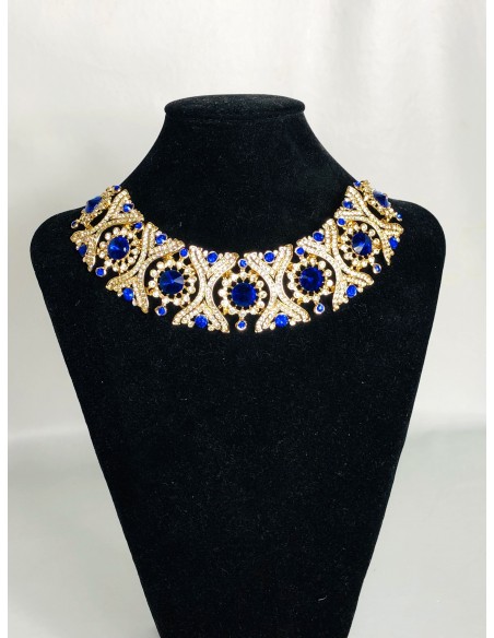 Parure Bijoux indiens Bollywood Bleu dore  - 3
