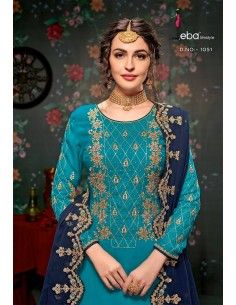 Lehenga choli Bleu et doré Hurma  - 1 2
