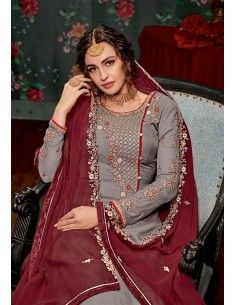 Lehenga choli Hurma Gris rouge et doré  - 1 2