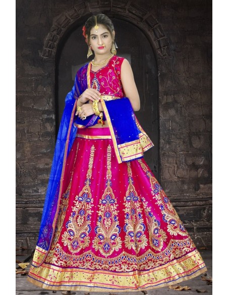 Lehenga choli sari fille Bahu doré Rose  - 1