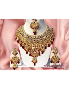 Parure Bijoux indienne Bollywood rouge & Doré 4 pieces  - 1