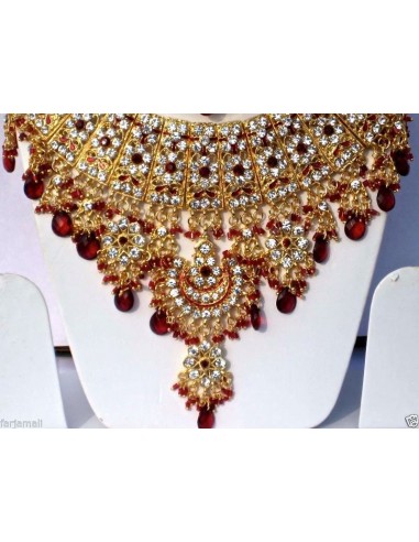 Parure Bijoux indienne Bollywood rouge & Doré 4 pieces  - 2