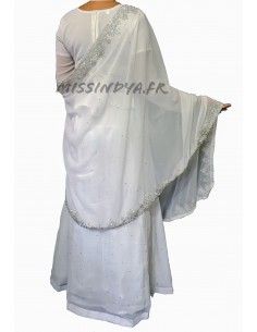 Lehenga choli Rani blanc nacré  & argenté  - 1 2