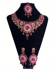 Parure Bijoux indiens Bollywood dore Rose A194  - 1 2