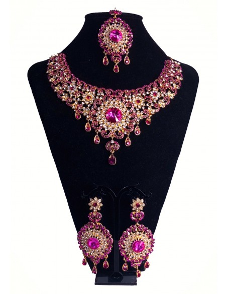 Parure Bijoux indiens Bollywood dore Rose A194  - 2