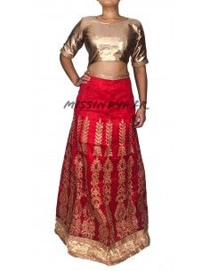 Lehenga choli Sari Manish Rouge doré  - 1 2