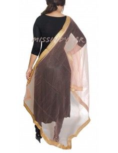 Dupatta châle indienne rose clair et doré  - 2 2