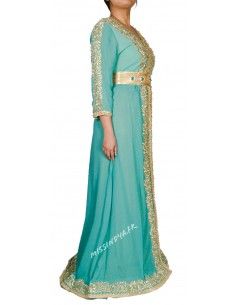 Tenue oriental caftan takchita abaya Bleu Turquoise  - 1 2