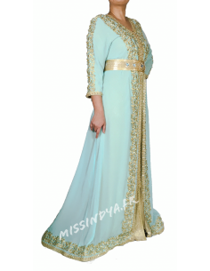 Tenue oriental Caftan takchita abaya Bleu ciel  - 1 2