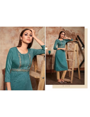 Tunique indienne robe ethnique longue Kajree Bleu vert  - 3