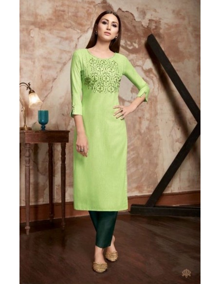 Tunique indienne robe ethnique longue vert pomme  - 1