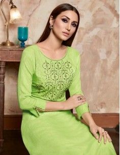 Tunique indienne robe ethnique longue vert pomme  - 1 2