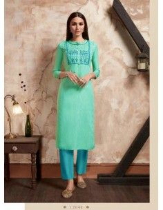 Tunique indienne robe ethnique longue vert turquoise  - 1
