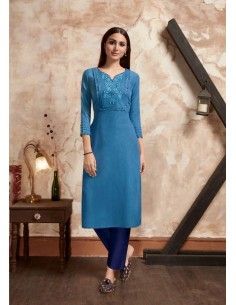 Tunique indienne robe ethnique longue bleu  - 1