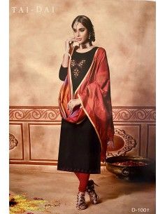 Salwar Kameez churidar sari tenue indienne Tadai noir  - 1