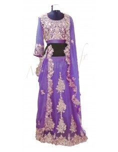 Lehenga Choli sari Ramsha doré prune  - 1 2