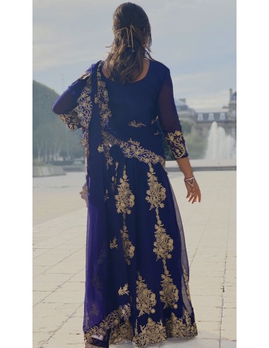 Robe indienne jupe Lehenga choli Ramsha doré Bleu  - 4