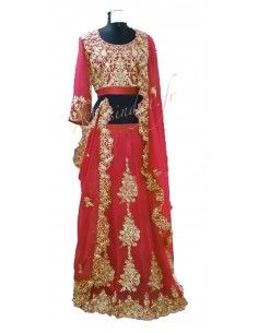 Sari rouge Lehenga choli Ramsha doré  - 1 2