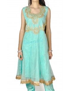 Salwar Kameez fille Preeti sari Bleu turquoise  - 1 2