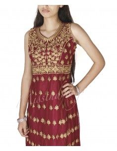 Tenue indienne fille Preeti saree rouge bollywood  - 1 2