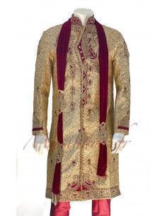 Sherwani Kurta Homme Pavitra haute gamme Beige Rouge  - 1 2
