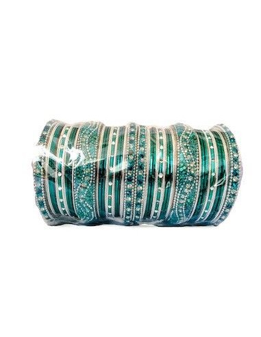 Bracelets perlé argenté et bleu vert GF  - 1