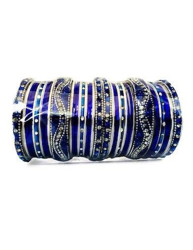 Bangles bracelets perlé argenté et bleu GF  - 1