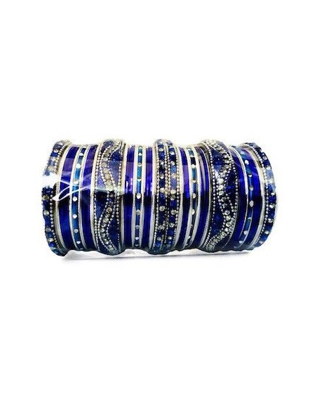 Bangles bracelets perlé argenté et bleu GF  - 1